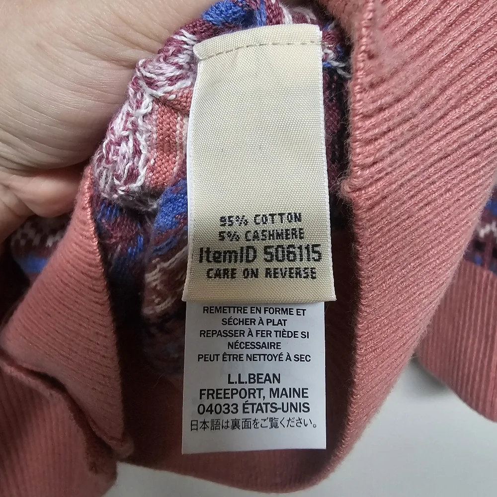L.L. Bean Cashmere Blend Button Down Cardigan Sweater Fair Isle Pastel Blue - Picture 8 of 9